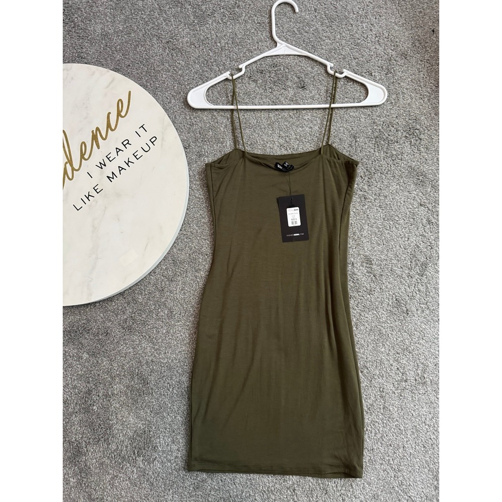 Fashion Nova Kiki Mini Dress Olive Green Fitted Bodycon Size Small NEW